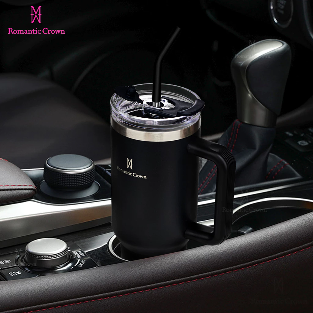 ROMANTIC CROWN Copo Térmico Inox Portátil 1200ml/1.2L Garrafa Térmica Inoxidável com Tampa e Canudo - Imagem 3