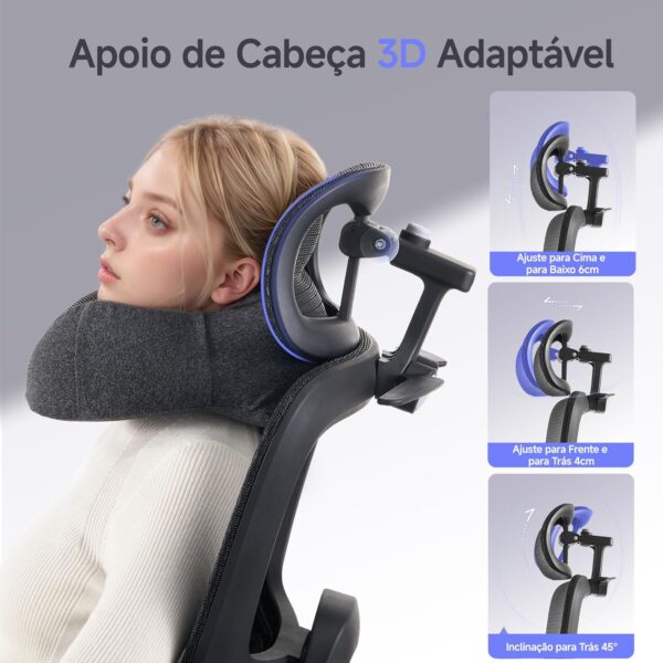 LarkLeaves Cadeira de Escritório com Descanso para os Pés, Cadeira Ergonômica com Travesseiro para Pescoço e Rodas de Borracha, Cadeira Gamer com Encosto Ajustável e Apoios de Braço 3D, Preto - Imagem 3