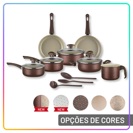 Jogo de Panelas Antiaderente 10 Peças com Utensílios e Frigideiras para Cozinha Completa